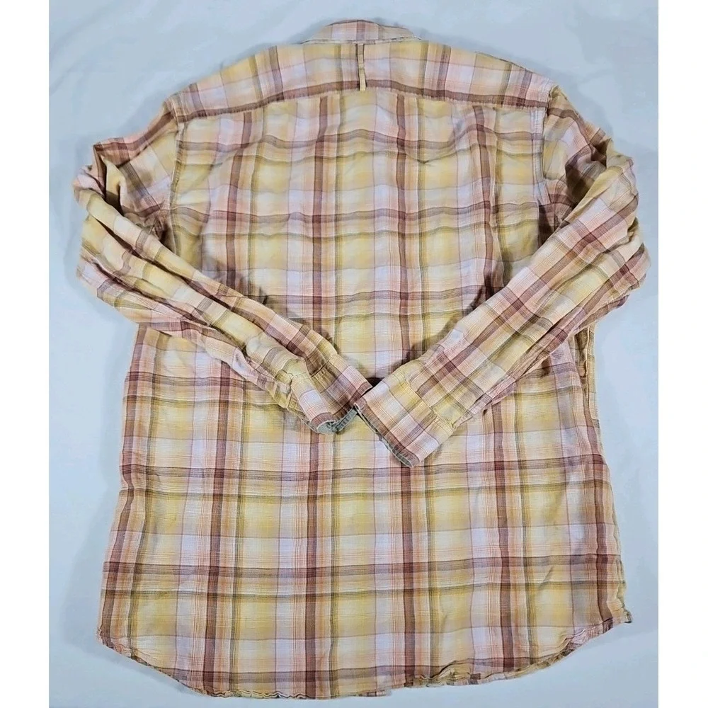 Banana Republic Long Sleeve Button Up Linen-Cotton Shirt Large 16-16.5‎ Plaid